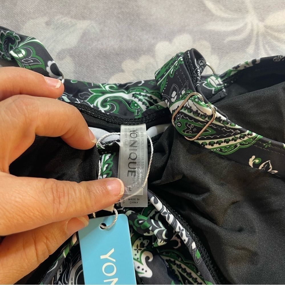 Yonique Womens Tankini Swim Top Loose Fit Bathing Suit No Bottom Green Paisley L - Picture 5 of 9